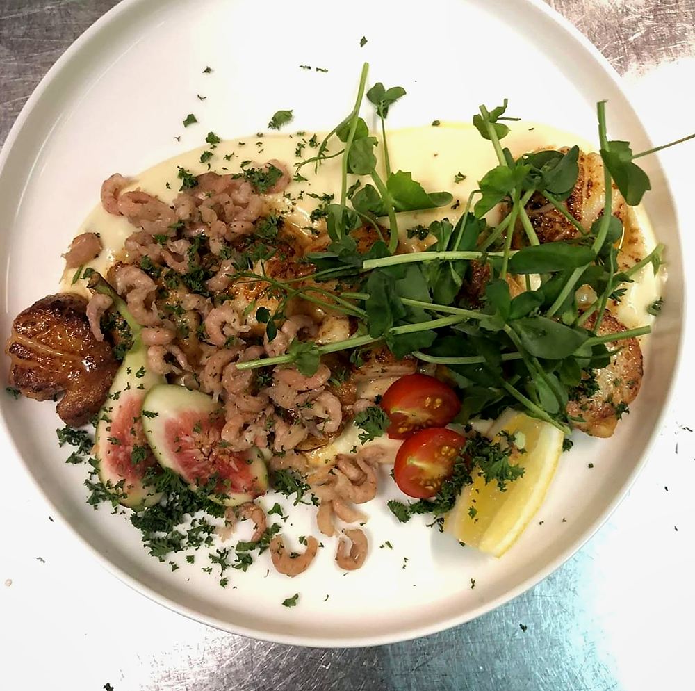 Scallops with North Sea shrimp and fig, from the Hilderwin kitchen