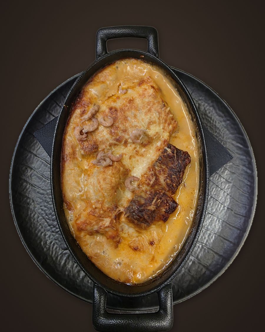 Gratin dish with North Sea shrimp